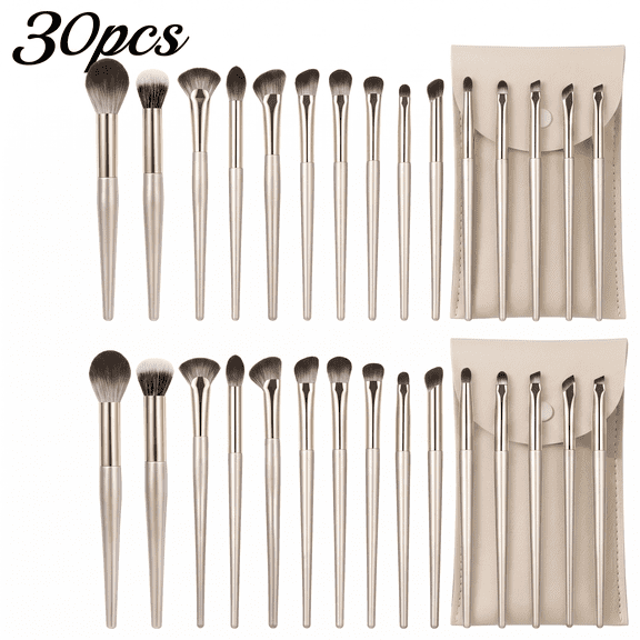 ROSEXIXI Makeup Brush Set 30Pcs Professional Makeup Brushes Champagne Soft Synthetic Eyeshadow Brush Set Travel Make Up Brushes With Leather Pouch For Foundation Blending Concealer Face Contouring