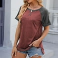thumbnail image 3 of HOMBOM Summer Tops for Women Red Crew Neck Short Sleeve Solid T-Shirt Top Holiday Tops M, 3 of 5