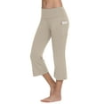 thumbnail image 3 of BALEAF Women Flare Capri Leggings with Pockets Yoga Pants Bootcut Casual Cotton Work Summer Lounge 21" Beige L, 3 of 6