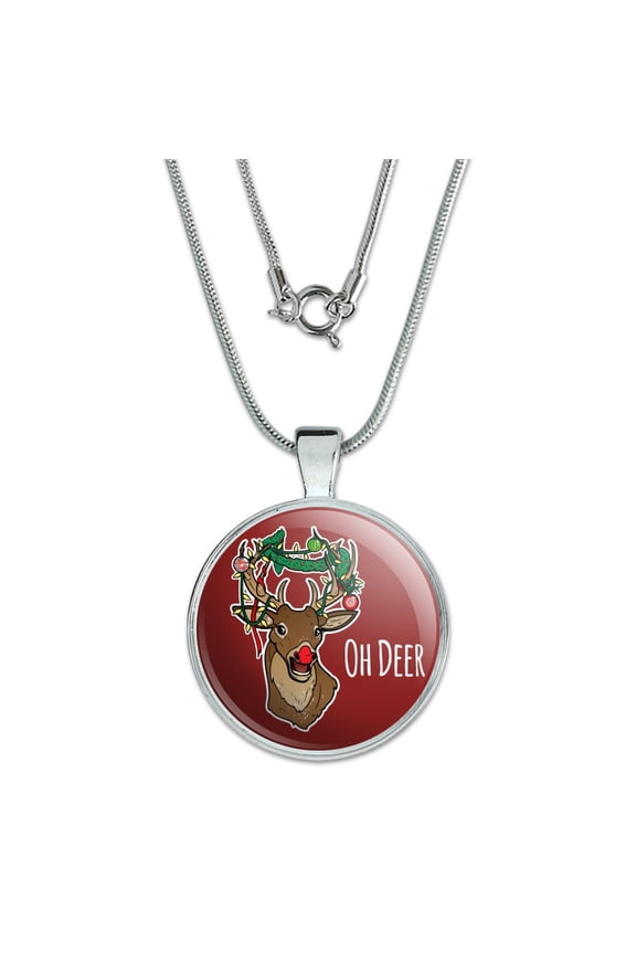 Oh Deer Dear Christmas Holidays Funny 1" Pendant with Sterling Silver Plated Chain
