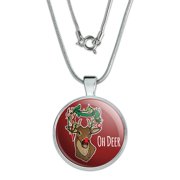 Oh Deer Dear Christmas Holidays Funny 1" Pendant with Sterling Silver Plated Chain