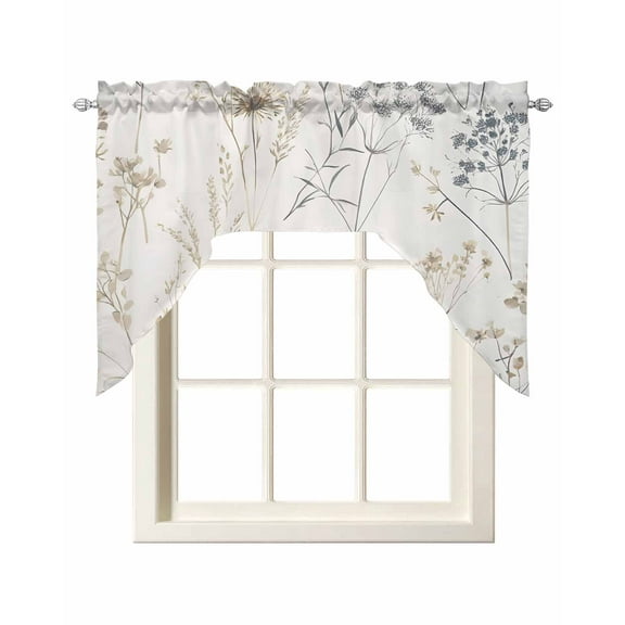 Beige Black Botanical Kitchen Curtains Swag Valance for Windows/Bathroom/Cafe, Watercolor Floral Vintage Rod Pocket Drape Panel Swag Curtain Valance for Bedroom/Living Room 55''x36''