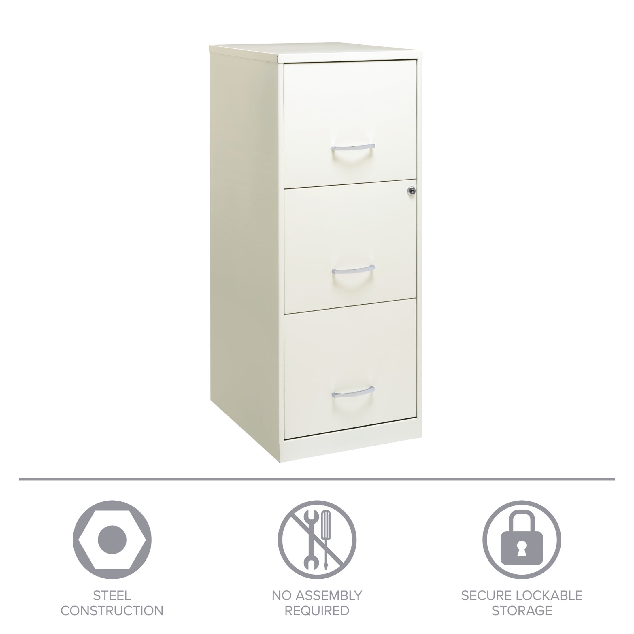 Space Solutions 18" Deep 3 Drawer Smart Letter Width Vertical File Cabinet, White