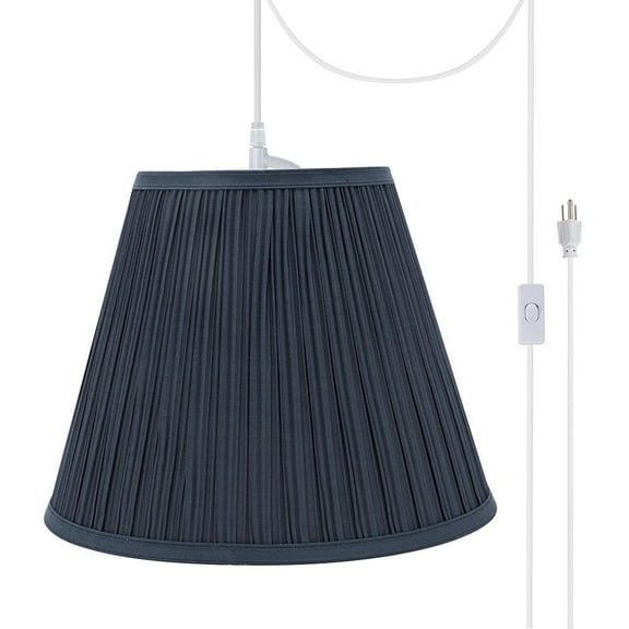 Aspen Creative 73051-21 One-Light Plug-In Swag Pendant Light Conversion Kit with Transitional Pleated Empire Fabric Lamp Shade, Dark Blue, 13" width