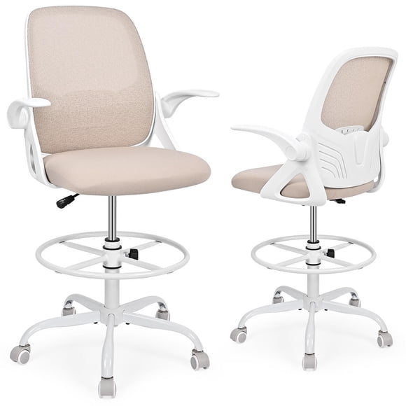 Ergonomic Computer Standing Desk Chair, Mid-Back Mesh Rolling Office Drafting Chair with Lumbar Support and Footrest Ring