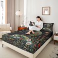 thumbnail image 4 of Manfei Hippie Black Crow Twin Sheet Sets for Kids, Rustic Groovy Floral Twin Fitted Sheet, Tribal Bohemian Style Flat Sheet, Super Cozy Room Decor, 3-Piece, 4 of 7