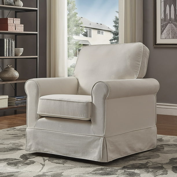 iNSPIRE Q Fallon Rolled Arm Cotton Fabric Swivel Rocking Chair by