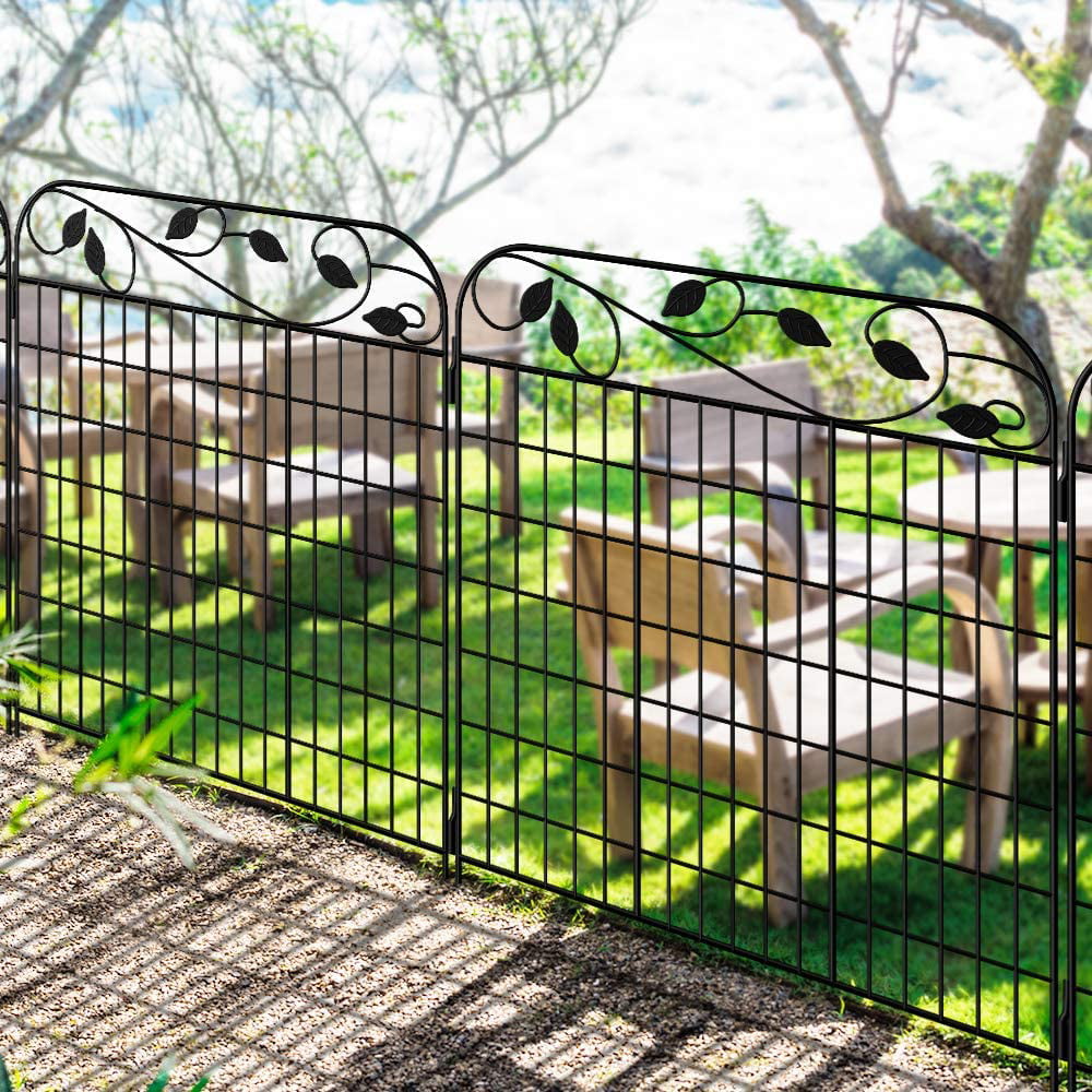 AMAGABELI GARDEN & HOME Decorative Garden Fence 27inx11ft Animal Barrier  Fence Outdoor Coated Rustproof Metal Garden Fencing Panel Iron Folding Edge