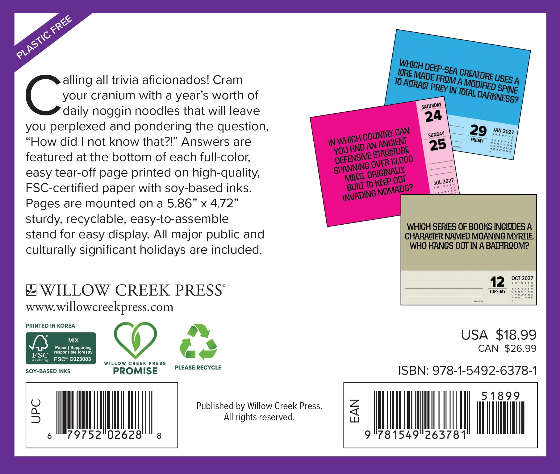Willow Creek Press, Trivia Night 2027 Box Calendar