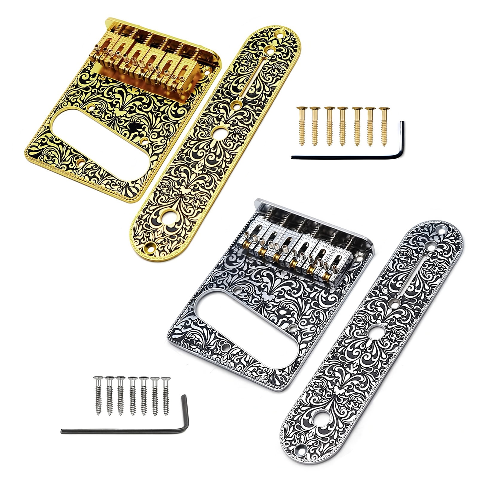 6 String Electric Guitar Engraved Bridge and Control Plate Set with Carving Design