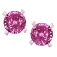 thumbnail image 3 of Star K� Round 7mm Created Pink Sapphire Screw Back Stud Earrings with Heart Prongs, 3 of 9