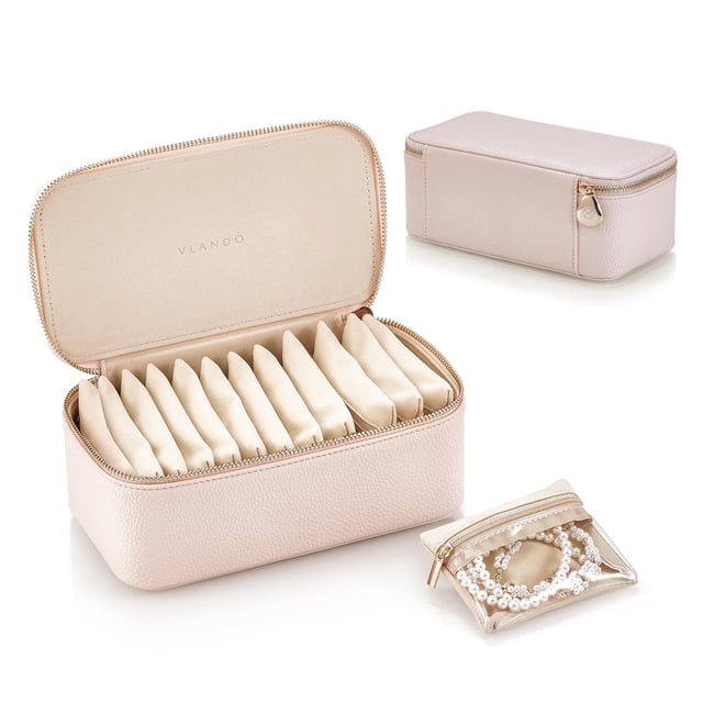 Organizador para joyas Vlando Travel con 12 bolsas, color rosa malva