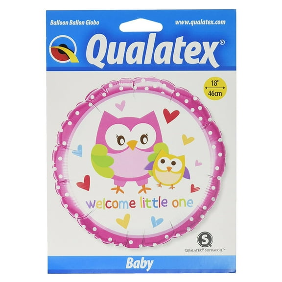 Qualatex Welcome Little One Owls Round Supra 18" Foil Balloon, Pink White