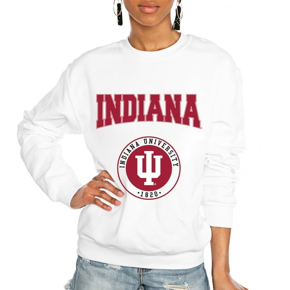 Women's Gameday Couture White Indiana Hoosiers It's a Vibe Classic Fleece Crewneck Pullover Sweatshirt