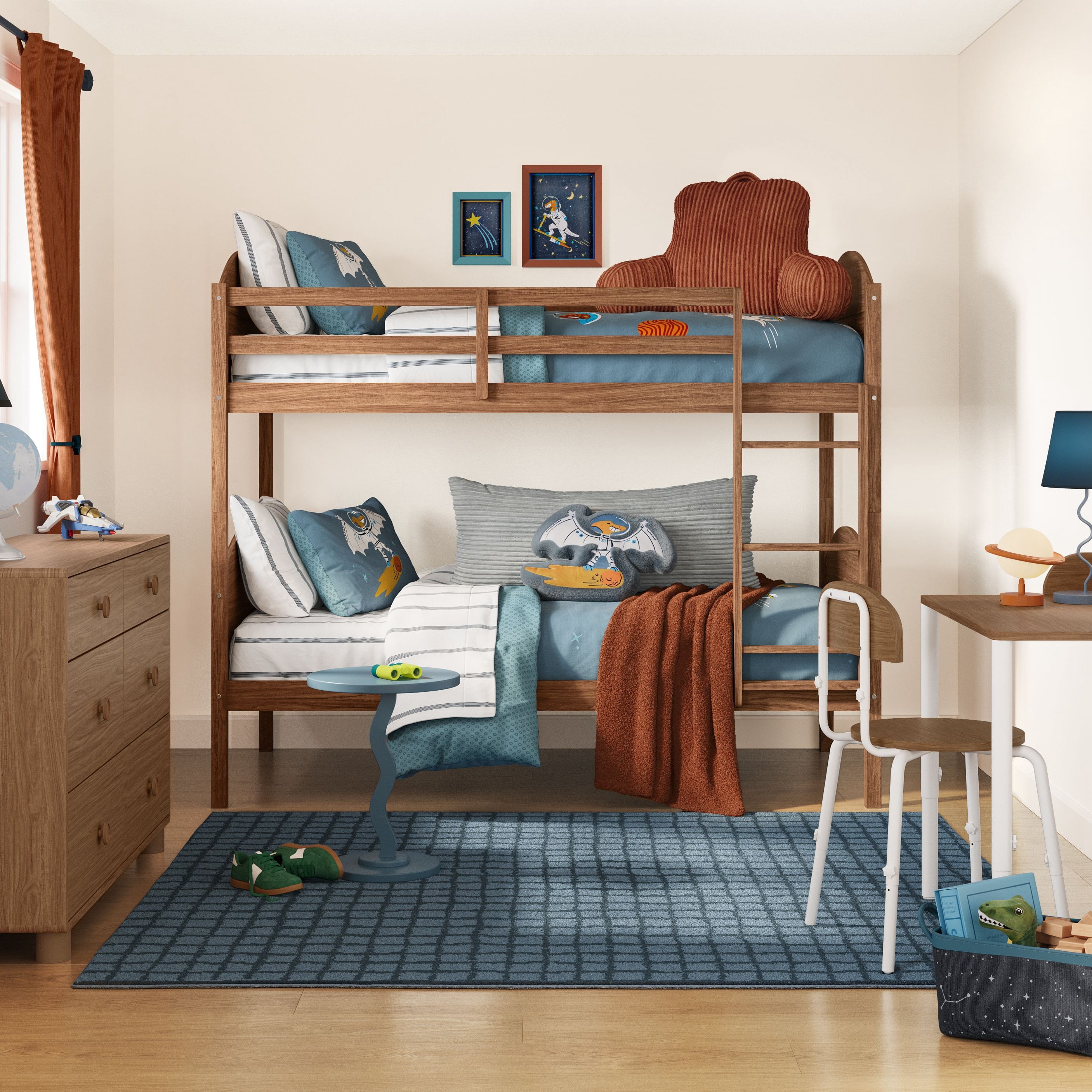 Mainstays Kids Wood Twin-over-Twin Bunk Bed, Warm Walnut
