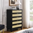 thumbnail image 3 of Vastcury Modern Wooden Dresser with 5 Rattan Drawers, Chest of Drawers with Spacious Storage for Bedroom, Living Room, Black, 3 of 10