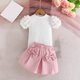 thumbnail image 4 of Odeerbi 18M-8Y Niñas Trajes de Verano Tops de Manga Corta de Algodón Con Falda Plisada Conjunto de Dos Piezas Falda Con Lazo Conjunto de Dos Piezas Falda Con Lazo, 4 of 5