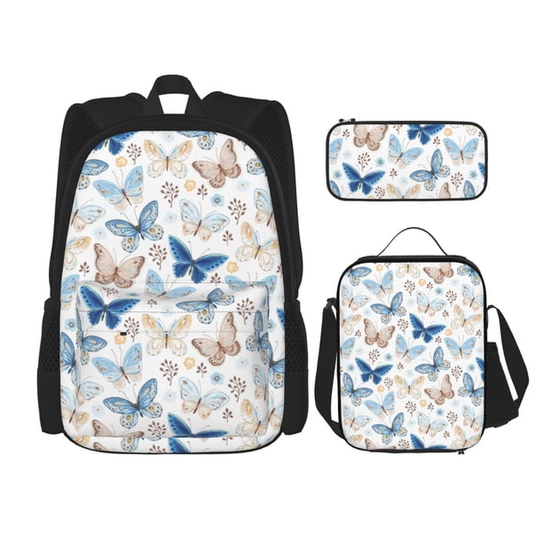 Balery Butterfly Mochila Escolar 3 en 1 para Niños - Mochila Resistente con Lonchera Térmica y Estuche - Mochila Escolar para Niños y Niñas