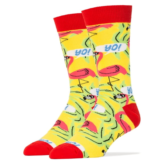 Oooh Yeah Men's Novelty Crew Socks, Funny Crazy Silly Socks, Cool Fashion Socks, Casual Dress Combed Cotton Socks - Pink Flamingos