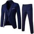 thumbnail image 3 of Men's 3-Piece Suit Set, Jacket Pants and Vest, Business Formal Wear For Wedding Party Office and Special Occasions,Dark Blue,L, 3 of 4
