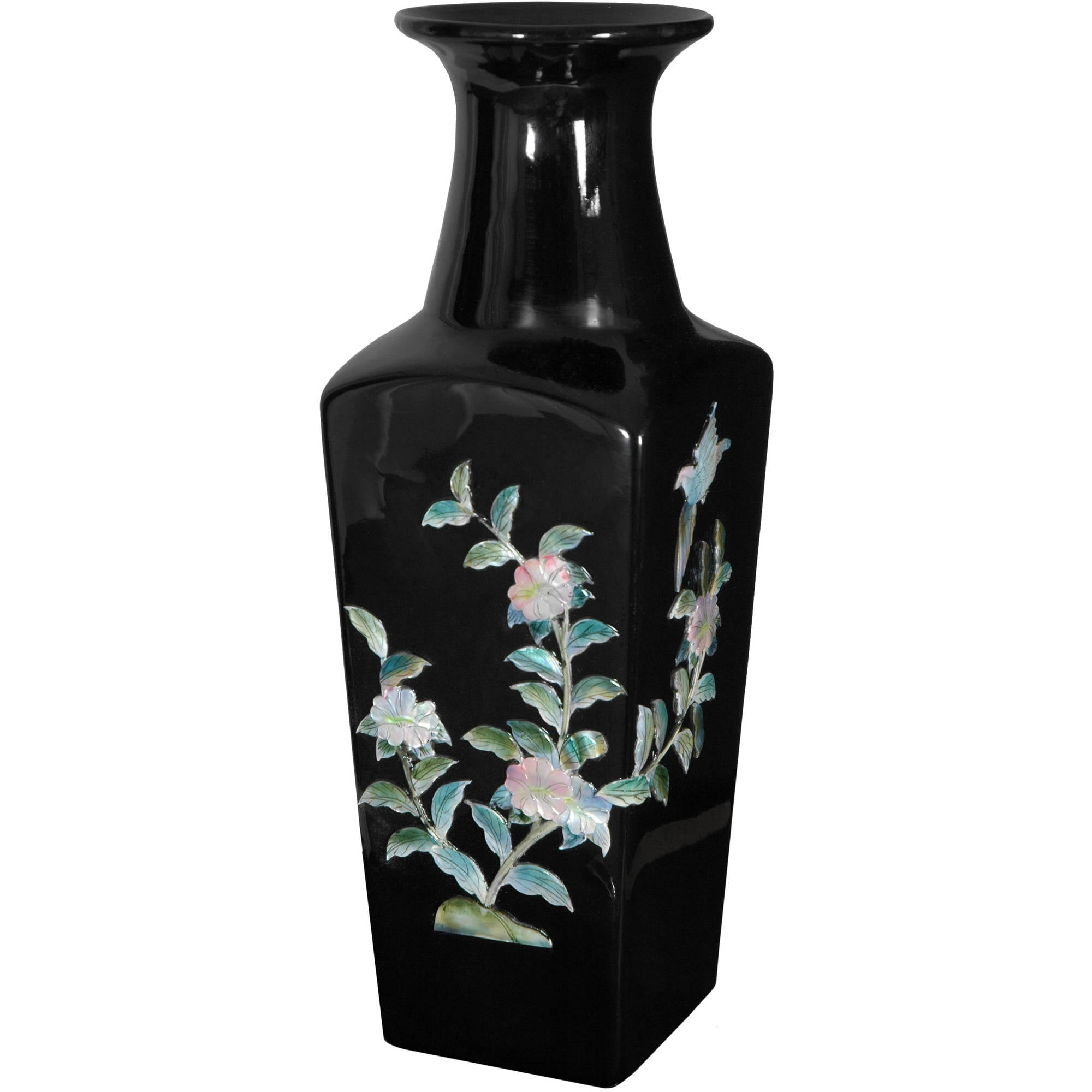 Oriental Furniture 14" Black Square Vase, decorative item, oriental