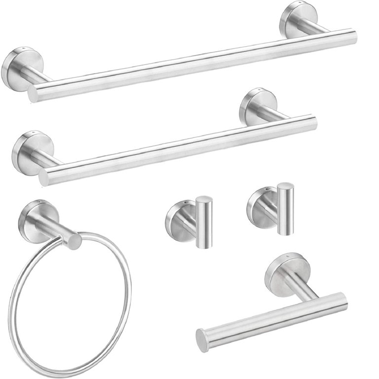 6-Piece Wall Mount Stainless Steel Bathroom Towel Rack Set in Matte Bl