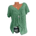 thumbnail image 3 of Camiseta de mujer con cuello en V, manga corta, camiseta de verano informal estampada, verde, L sidaley  AP001653-11, 3 of 5