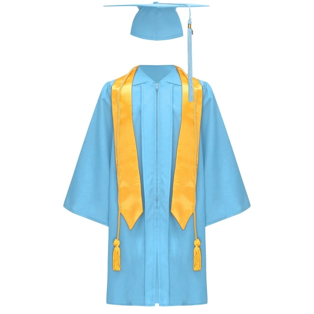 Moggemol Kids Unisex Preschool Kindergarten Graduation Gown Long Sleeve Zipper Robe with Hat Stole Light Blue 33