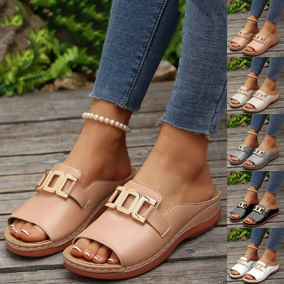 Miluxas Womens Summer Beach Sandals Wedge Open Toe Slides Ladies Dressy Sandals Slipper Platform Comfortable Sandals White 9.5(43)