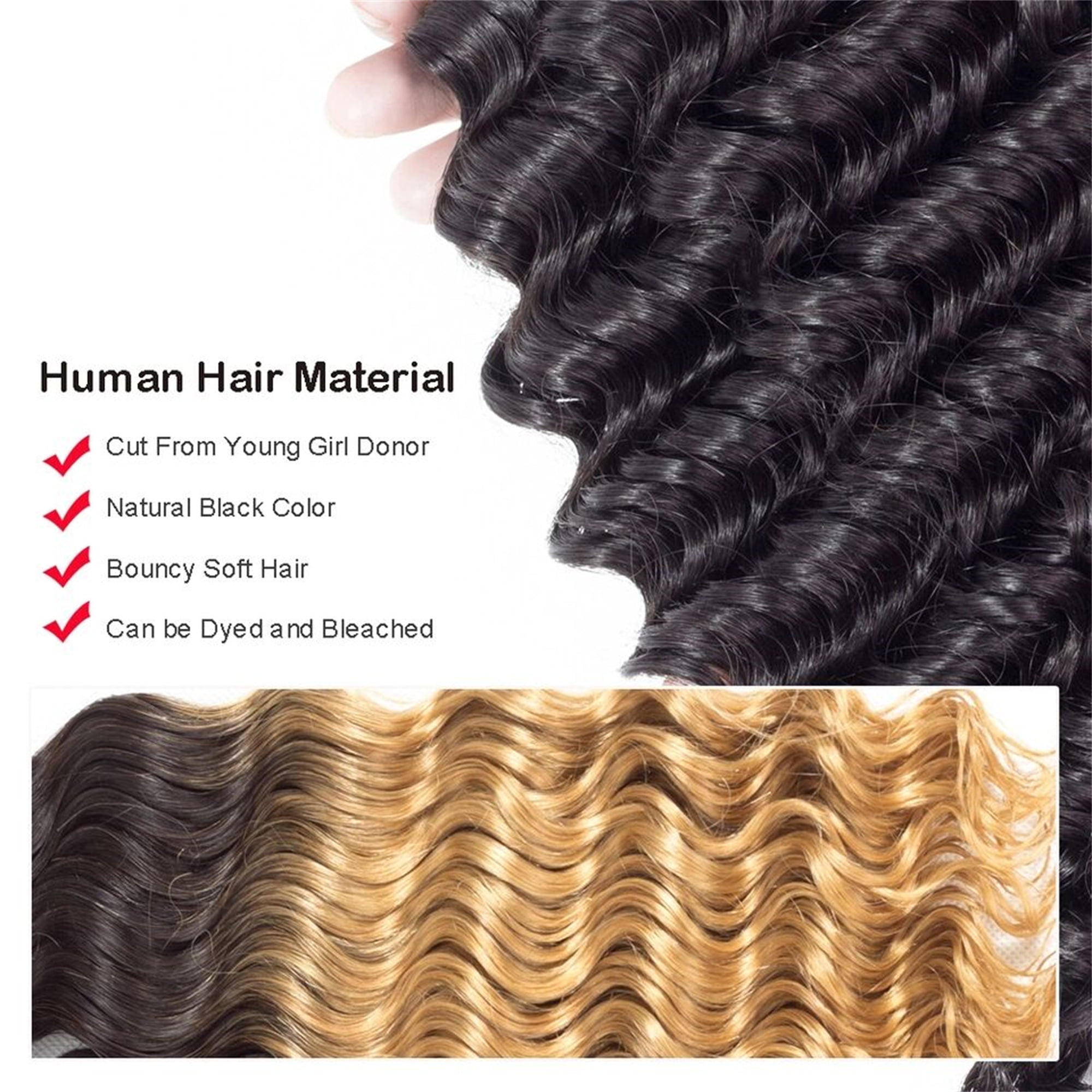 Brazilian Deep Wave Bundles Human Hair Bundles Deep Wave 16”18”20” 3 Bundles Virgin Remy Unprocessed 100 Gram Each Bundle Human Hair Double Weft Natural Color - image 4 of 6
