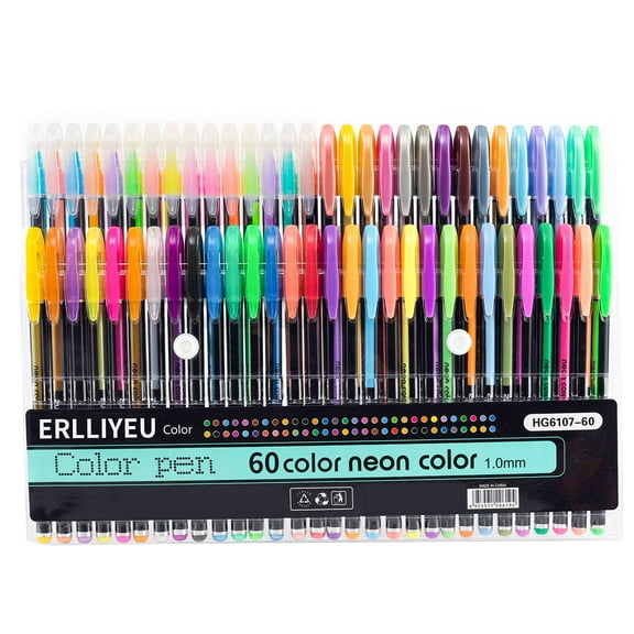 Aierliusa Glitter Gel Pen Set, Fine Point, 1.0 mm, Assorted Ink Colors, 60 Count