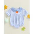 thumbnail image 6 of RUINIXCW Newborn Baby Girl Boy Halloween Outfit Infant Paid Bubble Romper Fall Summer Clothes Pumpkin Embroidery Short Sleeve Doll Collar Bodysuit, 6 of 10
