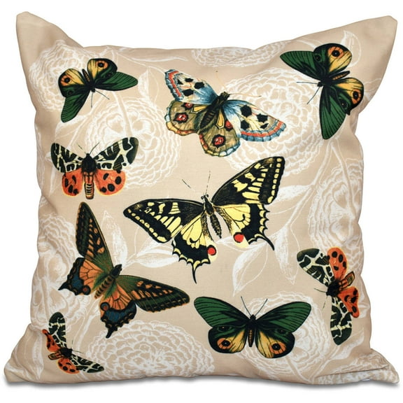 Simply Daisy, 16" x 16" Antique Butterflies and Flowers Animal Outdoor Pillow