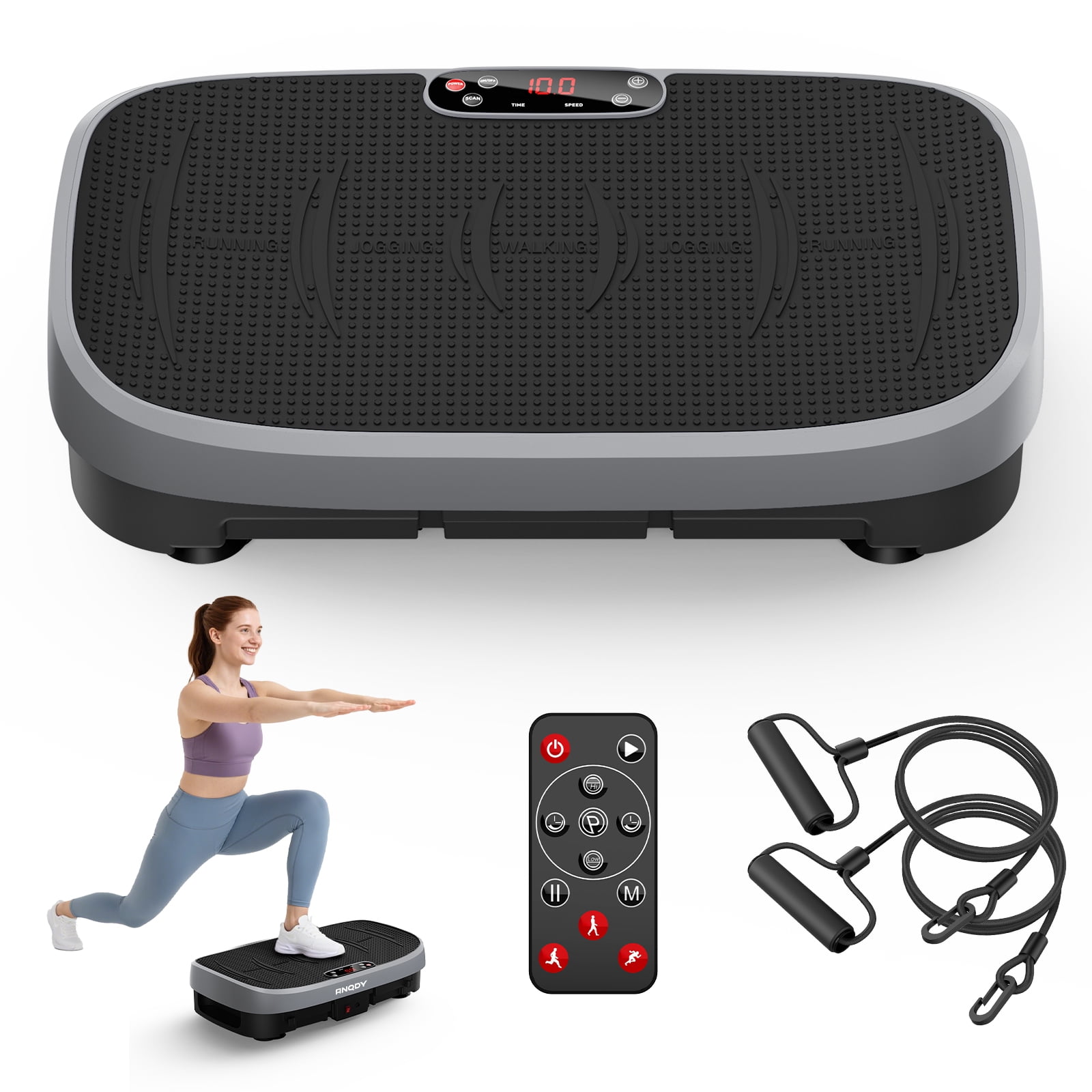 Anqdy Vibration Plate Exercise Machine for Home Fitness, Whole Body Vibrate Plate, 400 Lbs Capacity with Resistance Band LCD Display