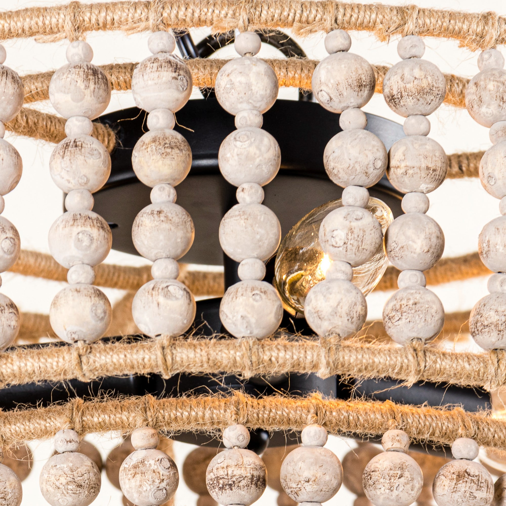 Parrot Uncle 16 inch Bohemia Flush Mount Ceiling Lights Wood Beaded Chandelier Ceiling Light Fixtures for Bedroom with 3 Lights, bulbs and switch not included