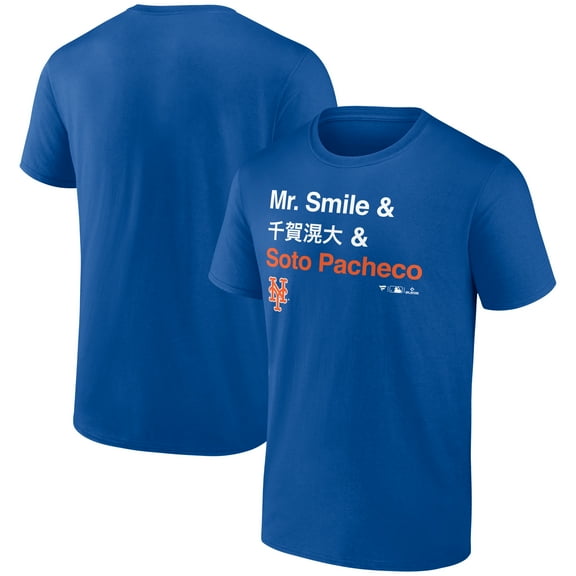 Men's  Fanatics Juan Soto Royal New York Mets Mr. Smile and Soto Pacheco T-Shirt