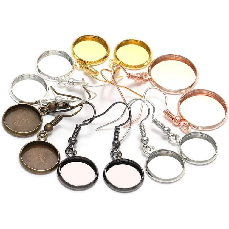 10pcs 10-25mm 7 Sizes Tray Bezel Cabochon Earring Hook Blank Setting Round  Pendant Ear Base Findings Earrings Bezel for DIY Glass Cameo Jewelry Making