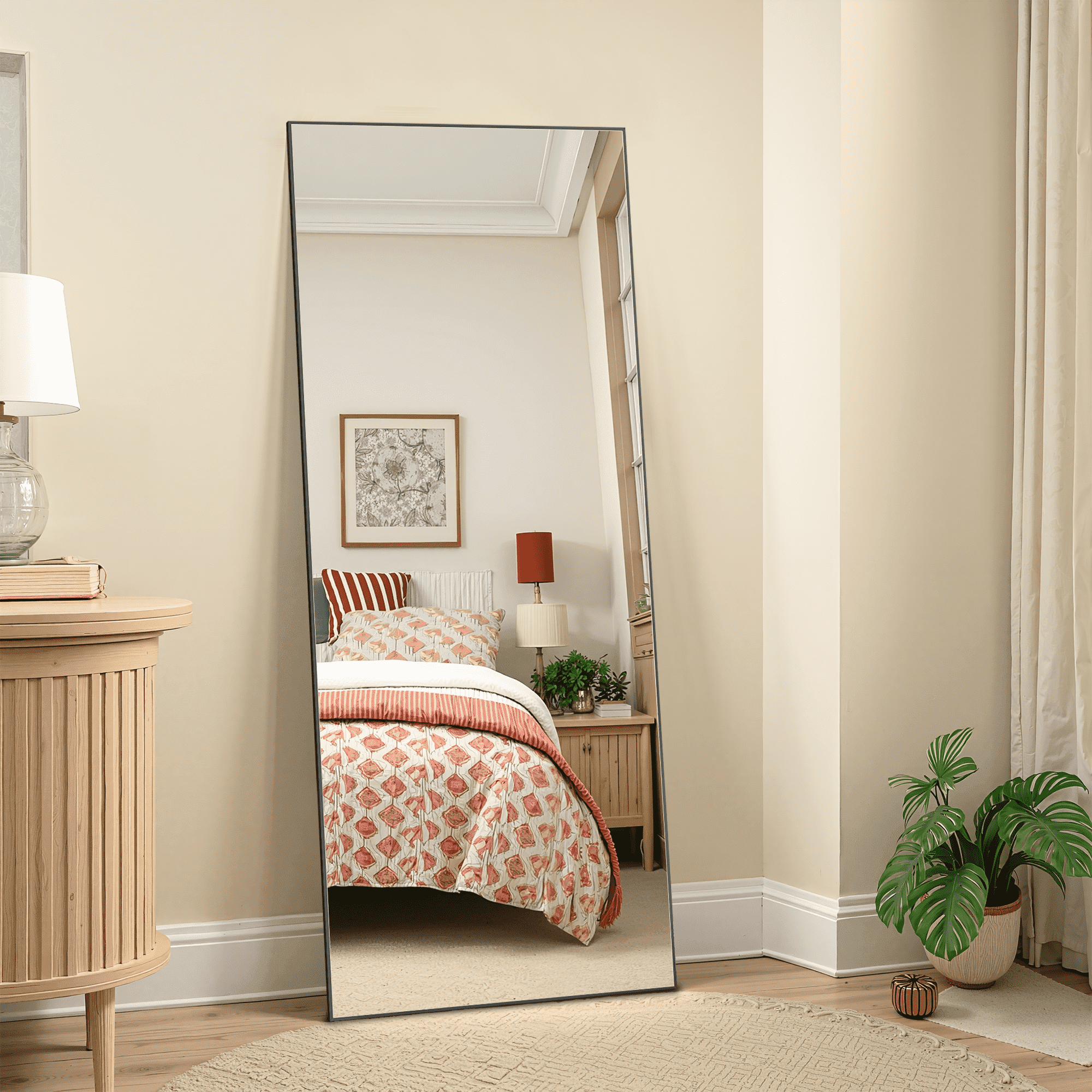MAYEERTY 64in Full Length Mirror Rectangle Mirror Full Body Mirror with Bracket, Aluminum Alloy, Black