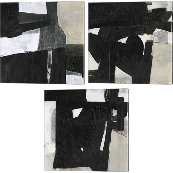 Great Art Now Deconstructed Ebony by Jennifer Goldberger 3 Piece Canvas Art Set Each 14"W x 14"H