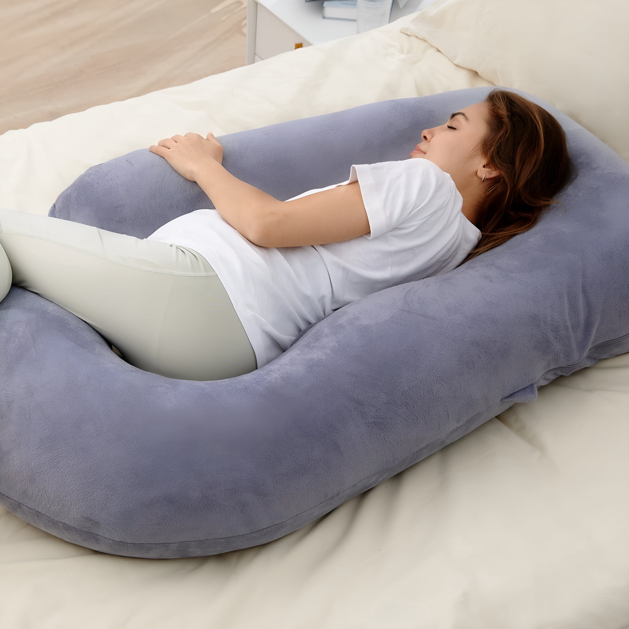 XIBUFE 2026 New Pregnancy Pillow,U Shaped Full Body Maternity Pillow for Sleeping with Removable Cover for Bedroom,Nursery,Living Room,Travel,57 Inch Grey