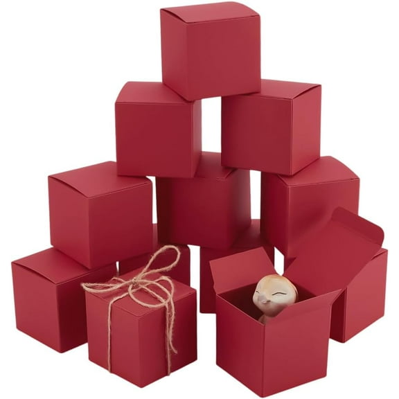 30pcs Paper Box Foldable Candy Box 2.4 inch Square Gift Boxes Small Party Favor Boxes Little Gift Packaging Paper Boxes for Wedding Christmas Proposal Party Decor Red