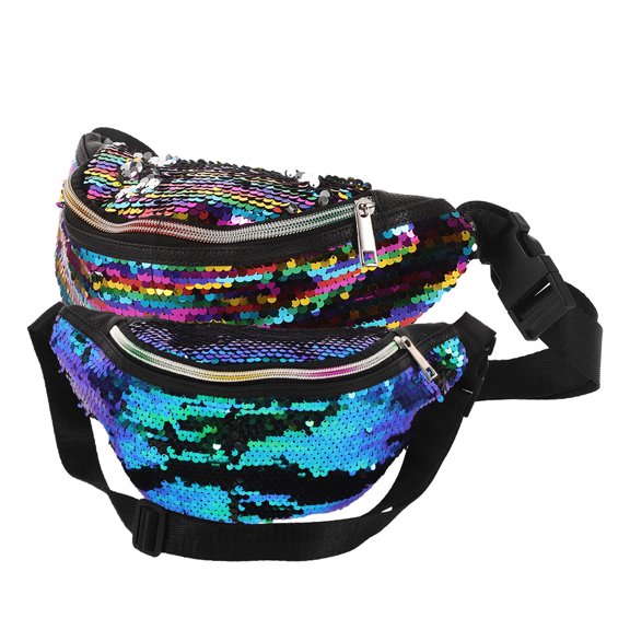 Hemoton 2pcs Mermaid Sequin Waist Bag Glitter Fanny Pack with Adjustable Strap Stylish Crossbody Bag for Travel, Sports, and Daily Use,