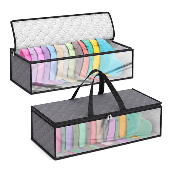 2 Pack Hat Storage Bag, Baseball Cap Organizer Holder with Handles, Holds 20 Hats Dust Proof, Grey