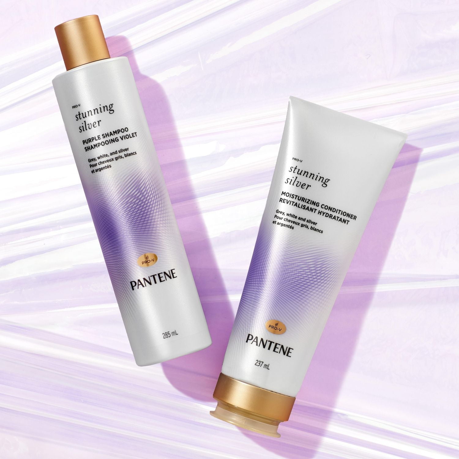 Pantene Stunning Silver Brightening Purple Shampoo for Dyed Gray and Silver Hair, Paraben Free