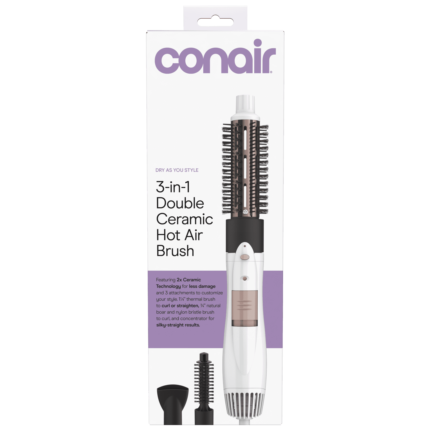Conair Double Ceramic 3-in-1 Hot Air Brush, 1000W Hair Dryer Brush