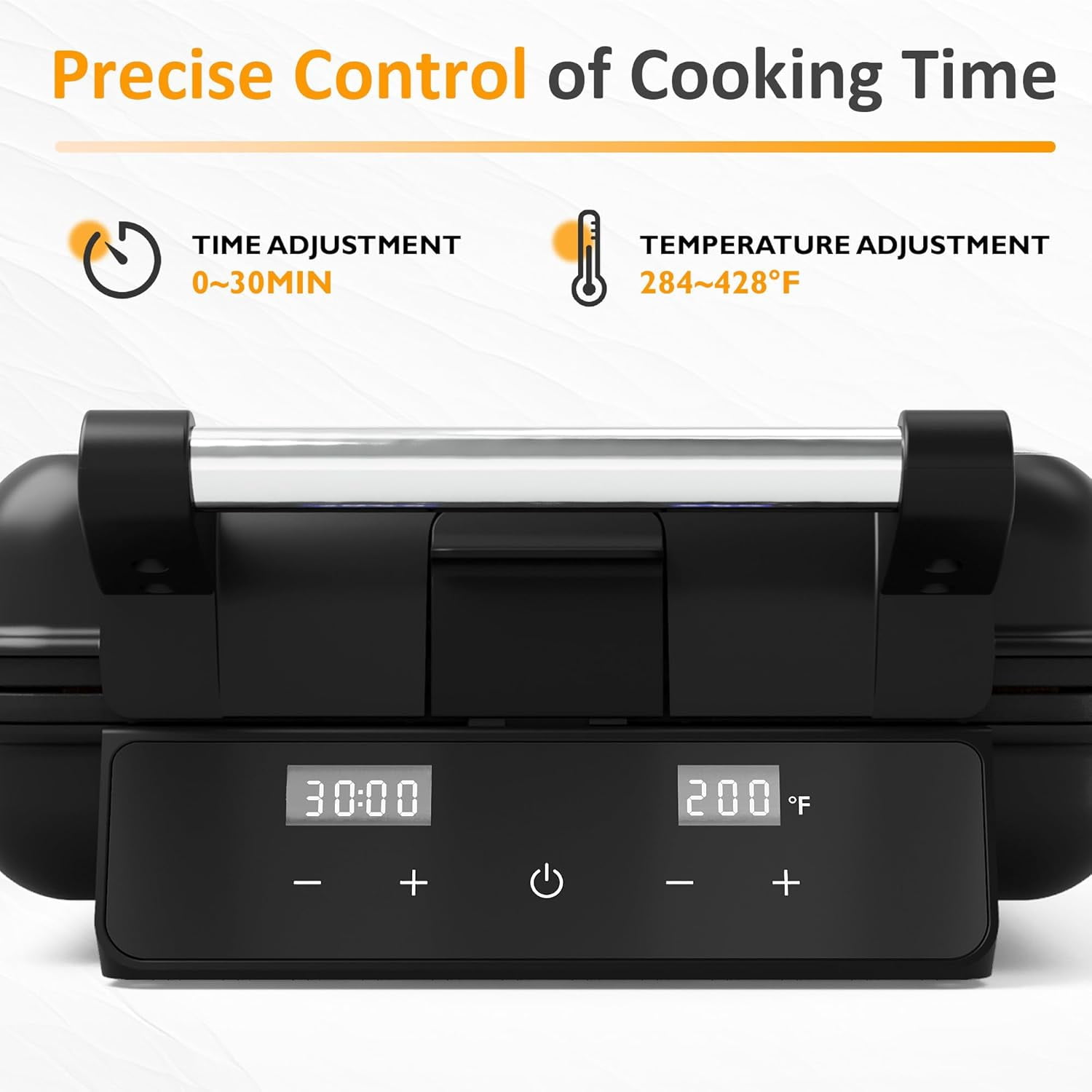 Waffle Maker 4 Slices with Quick Heat-,  & Temperature Control, LCD Display, Nonstick Surface, Stainless Steel, Perfect for Kids and Families