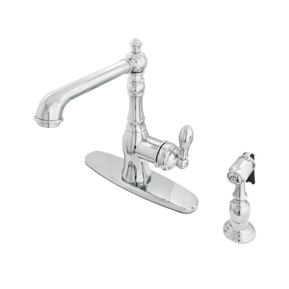 Kingston GSY7201ACLBS American Classic Single-Handle 2-or-4 Hole Kitchen Faucet with Brass Sprayer in Polished Chrome