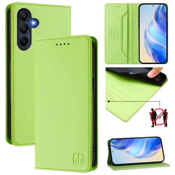 Wallet Case for Samsung Galaxy A37 with Card Holder, Business Premium PU Leather Flip RFID Blocking Wallet Case with Wrist Strap Kickstand Protective Cover for Samsung Galaxy A37, Green