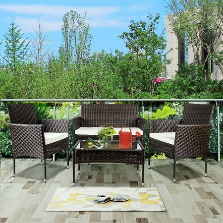 4 Pieces Outdoor Patio Furniture Sets Clearance Rattan Chair
