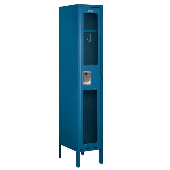 12" Wide Single Tier See-Through Metal Locker - 1 Wide - 5 Feet High - 15 Inches Deep - Blue - Assembled